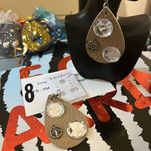 Brown Teardrop Earrings with Crystal Accents